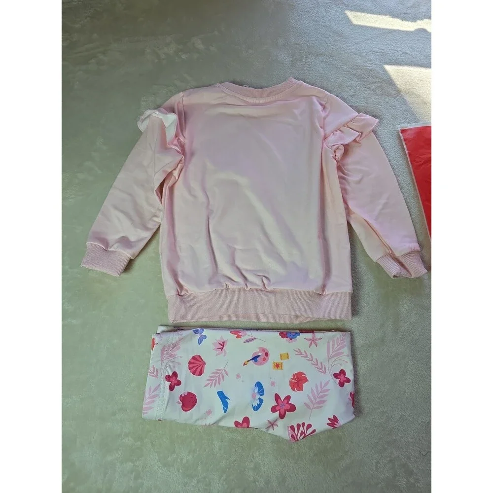 Patpat Two Piece Sweatshirt And Leggings 3-4 Years Disney Princesses Pink Floral